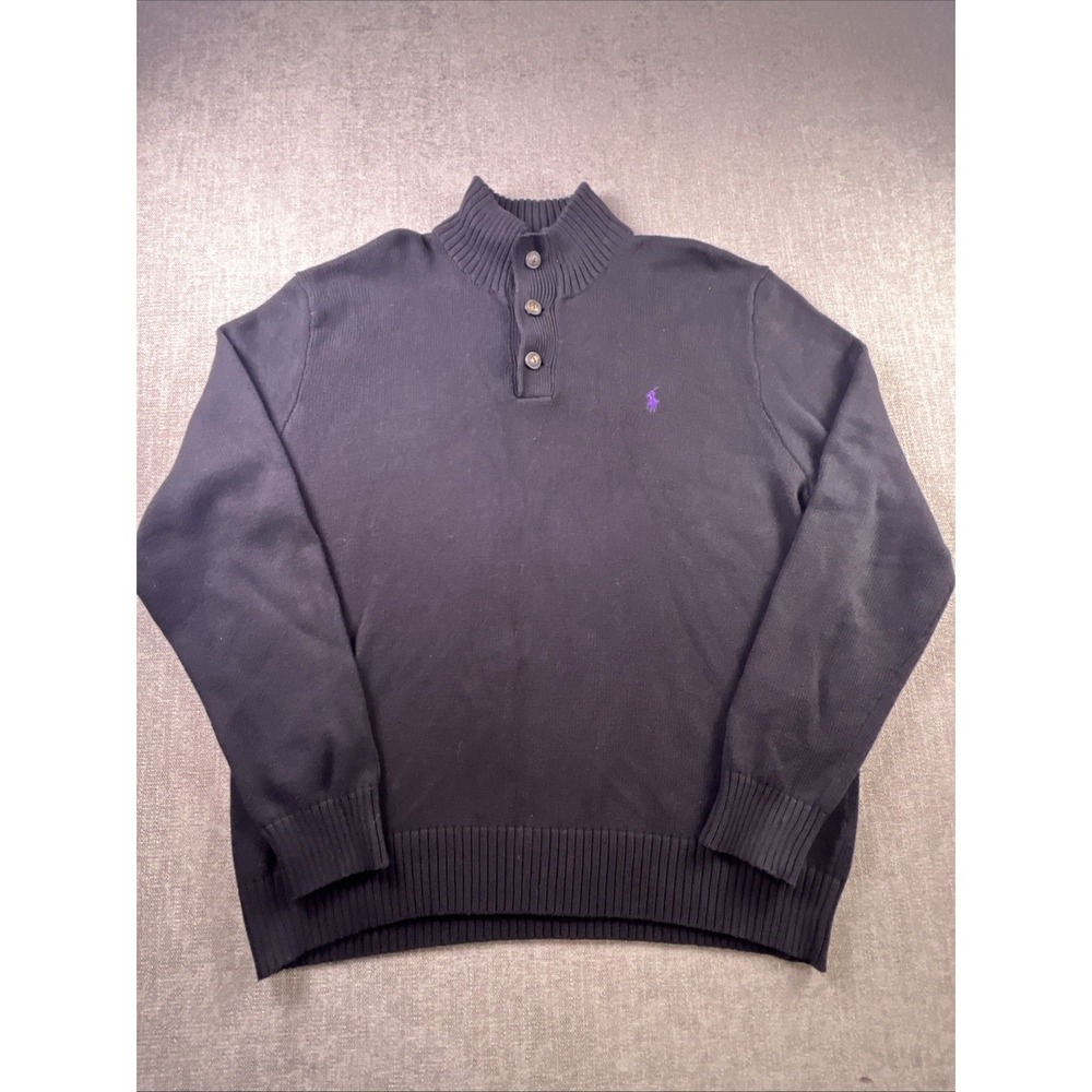 Polo Ralph Lauren Sweater Men's XXL Black Ribbed Mock‎ Neck Preppy Logo